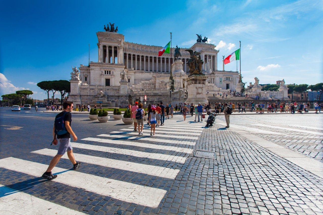 View on the National Monument to Victor Emmanuel II - first king of a unified Italy in Rome, in Piazza Venezia